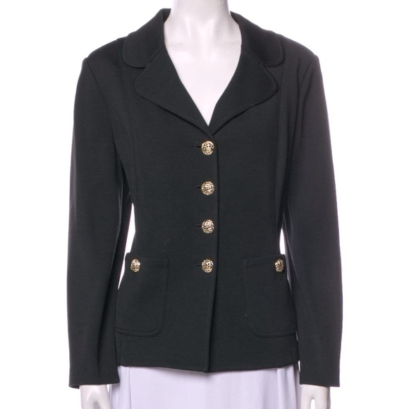 ST. JOHN Basics Santana Knit Button Front Blazer Jacket Black w/ Gold Buttons 10 - Picture 13 of 15
